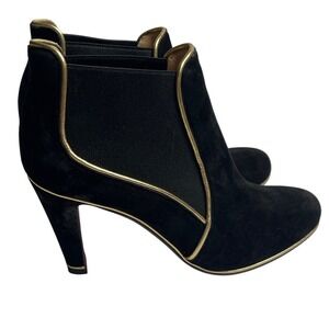 Christian Louboutin Black Suede Ankle Boots with Gold Piping